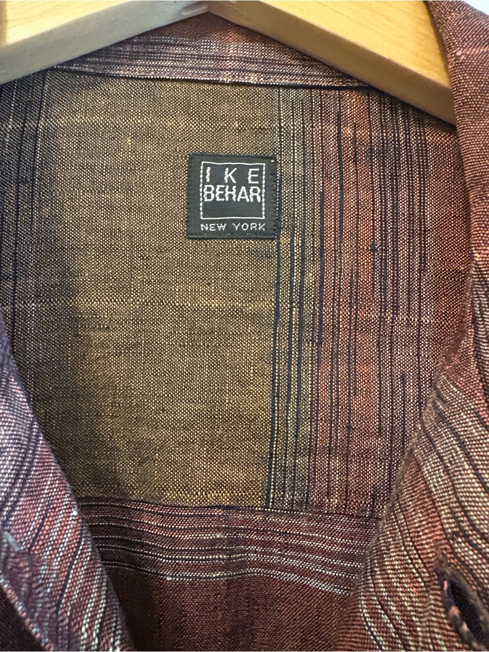 Ike Behar Men's Striped Button-Up Shirt in Rust and Brown